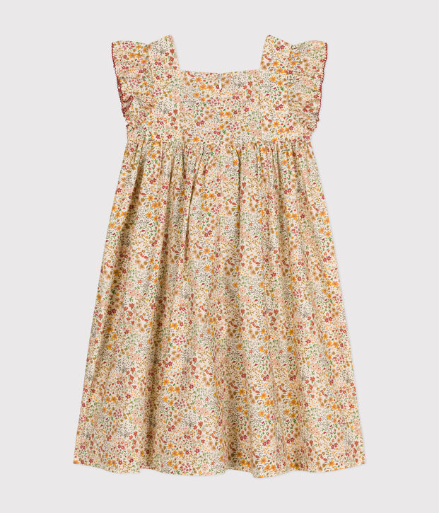&Auml;rmelloses gemustertes Kinder-Kleid aus Popeline f&uuml;r M&auml;dchen naturfarben/vielfarbig