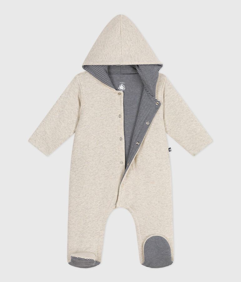 Wattierter Baby-Overall mit Kapuze und F&uuml;&szlig;chen, einfarbig beige