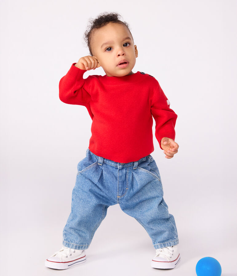 Baby-Pullover im Marine-Look aus einfarbiger Wollle und Baumwolle rot