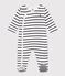 Gestreifter Baby-Pyjama aus Rippstrick weiss MARSHMALLOW/blau SMOKING