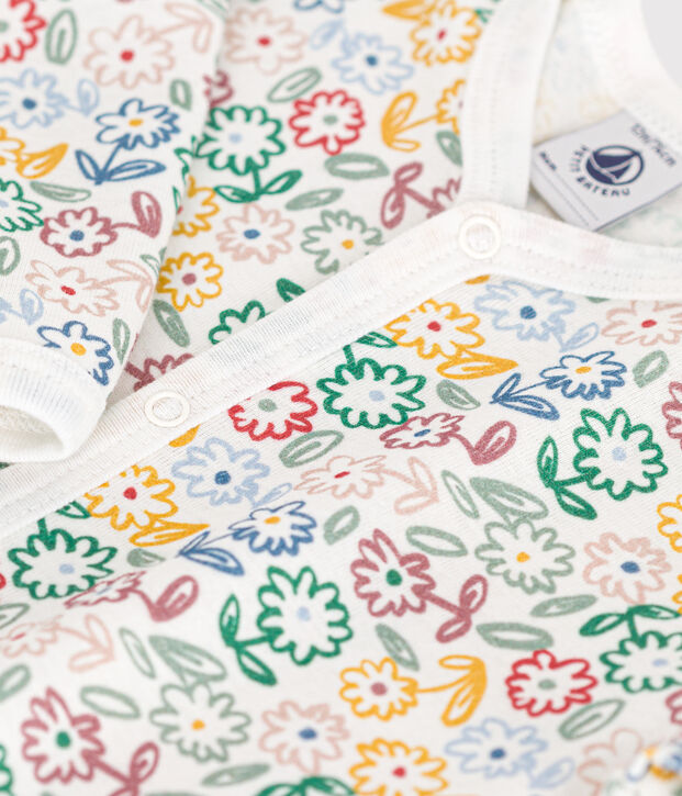 Gemusterter Strampler ohne F&uuml;&szlig;chen aus Baumwolle weiss/vielfarbig