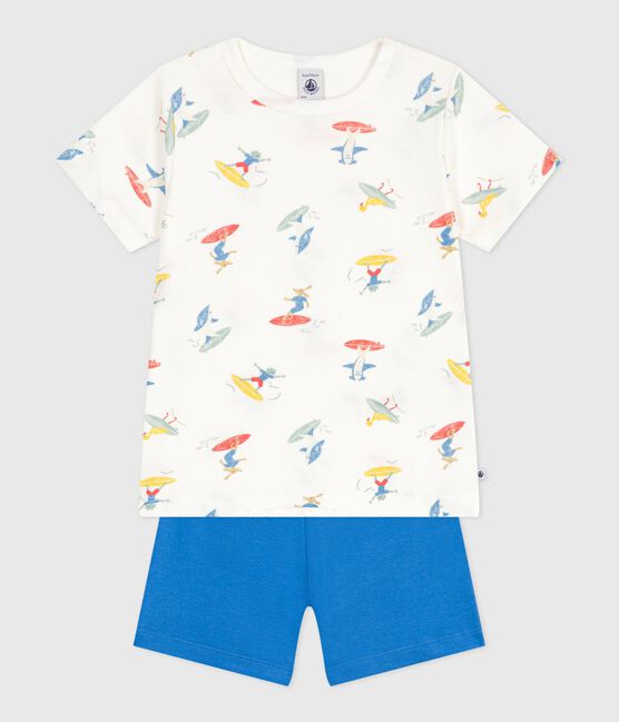 Kinder-Kurzpyjama aus Baumwolle mit Surfmotiv weiss MARSHMALLOW/weiss MULTICO