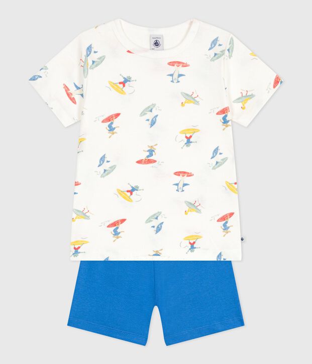 Kinder-Kurzpyjama aus Baumwolle mit Surfmotiv weiss/vielfarbig