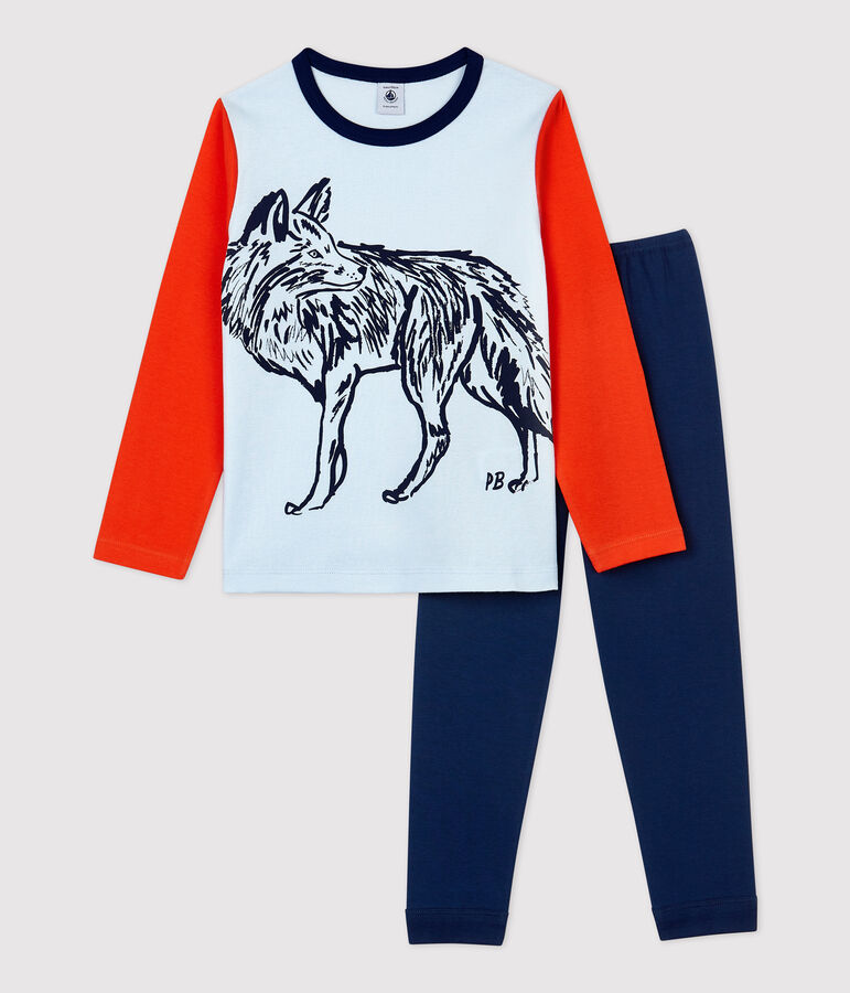 Kinderpyjama aus Baumwolle mit Wolfmotiv f&uuml;r Jungen blau/vielfarbig
