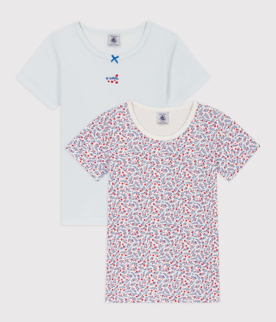 2er-Set geblümen kurzärmeligen T-Shirts aus Baumwolle für Mädchen variante 1