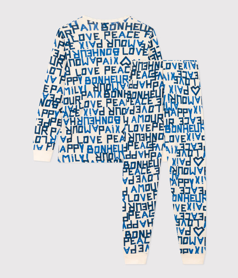 Kinderpyjama aus Baumwolle mots bleus f&uuml;r Jungen naturfarben/vielfarbig