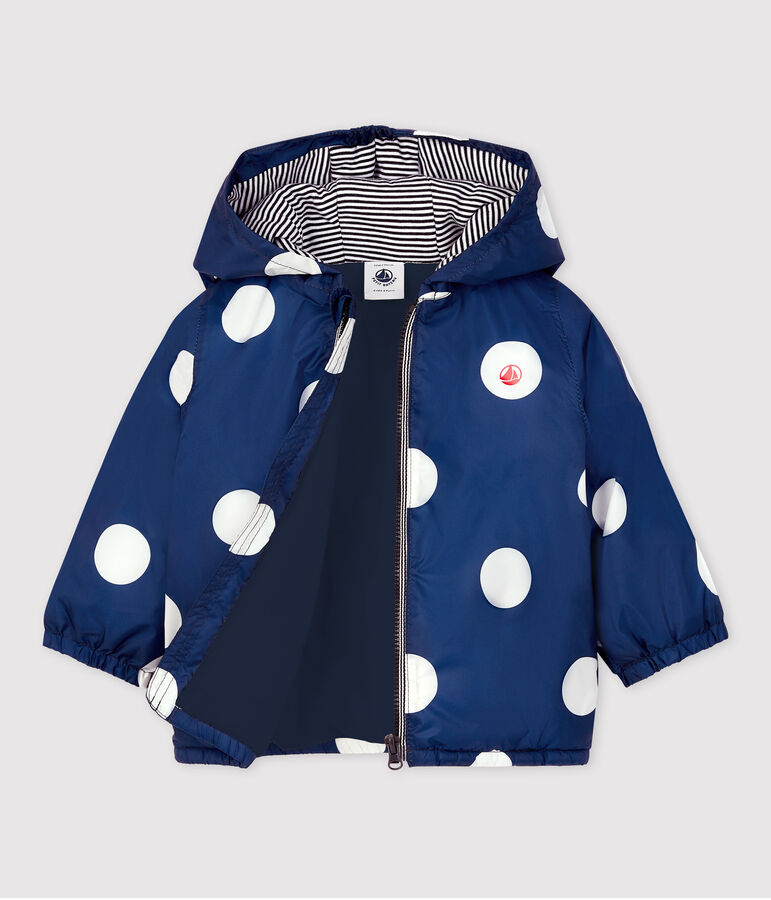 Warme Baby-Windjacke aus recyceltem Polyester blau MEDIEVAL/weiss MARSHMALLOW