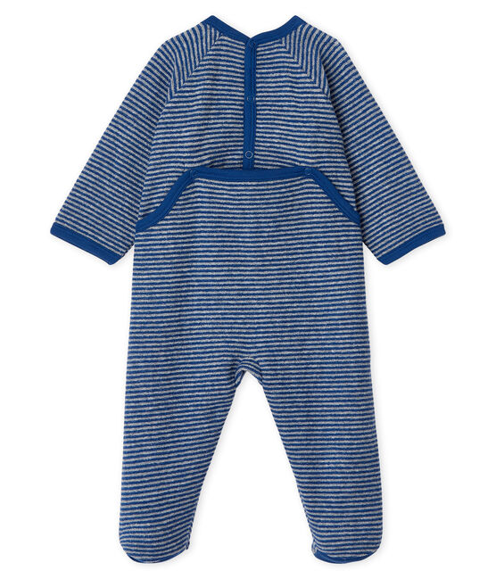 Baby-Strampler aus angerautem, extra warmem Bouclé-Frottier für Jungen blau MAJOR/grau SUBWAY