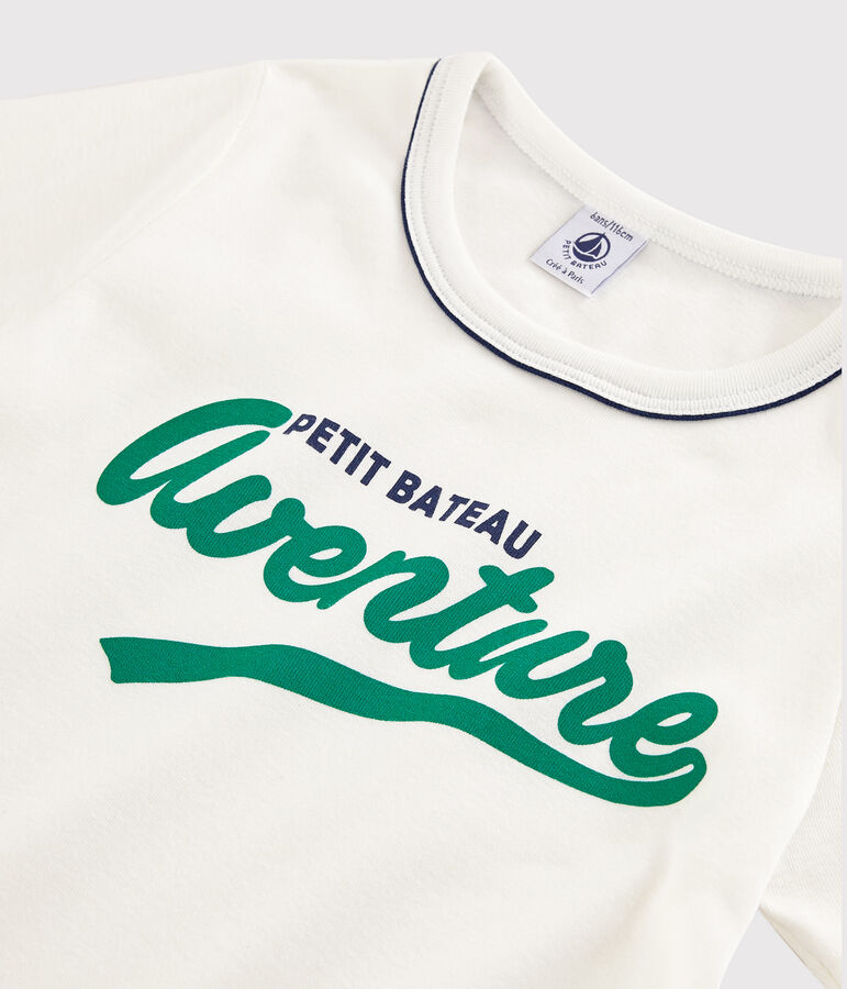 Kinder-Kurzpyjama aus Baumwolle mit Sternenmotiv f&uuml;r Jungen weiss MARSHMALLOW/gr&uuml;n GAZON