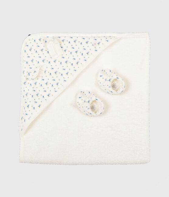 Box mit Badetuch und Babyschuhen aus Frottee und Bio-Baumwolle weiss MARSHMALLOW/weiss MULTICO