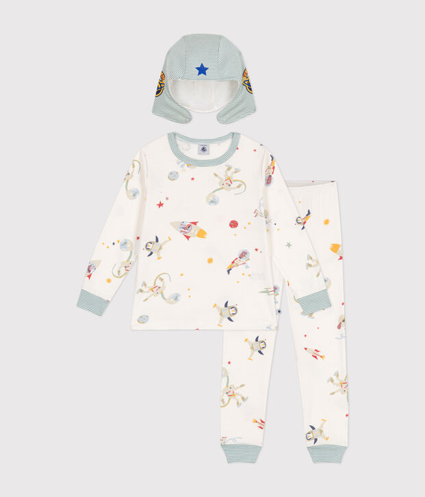 Kinder-Pyjama zum Verkleiden aus Baumwolle mit Raumfahrtmotiven weiss/vielfarbig