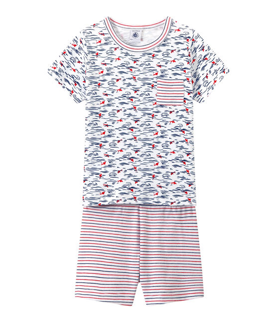 Bedruckter Jungen-Schlafanzug mit Streifen weiss ECUME/blau SMOKING/ MULTICO