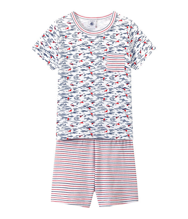 Bedruckter Jungen-Schlafanzug mit Streifen weiss/blau/vielfarbig