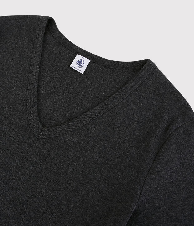 Damen-T-Shirt aus Baumwolle mit V-Ausschnitt grau