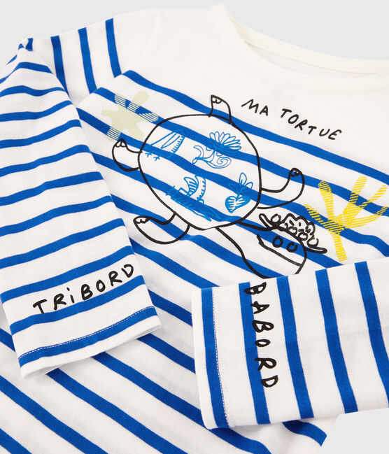 T-Shirt mit Marinestreifen für Kinder Serge Bloch weiss MARSHMALLOW/blau PERSE
