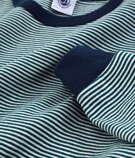 Rippstrick-Pyjama für kleine Jungen grün PINEDE/weiss MARSHMALLOW
