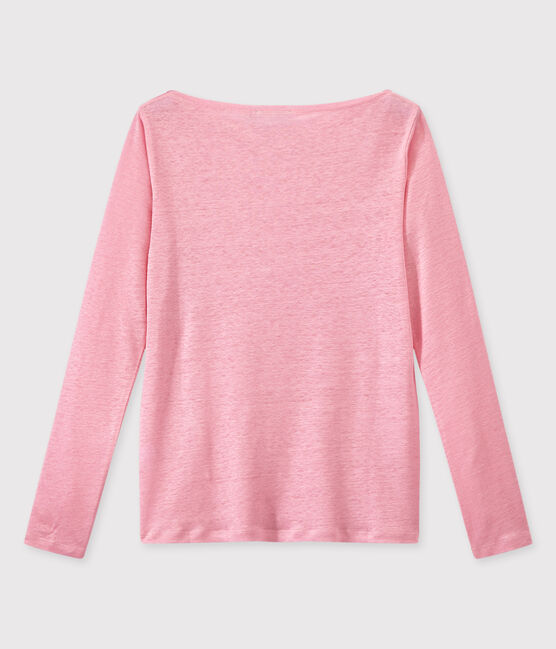 Damen-Langarmshirt aus irisierendem Leinen rosa BABYLONE/grau ARGENT