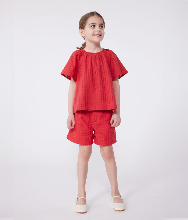Kurz&auml;rmelige Kinder-Bluse mit Blumenmuster rot