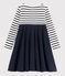 Langärmeliges Kinderkleid für Mädchen weiss MARSHMALLOW/blau SMOKING