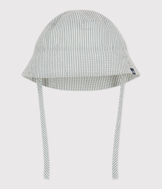 Baby-Sonnenhut aus Seersucker zum Binden weiss MARSHMALLOW/blau BRUT