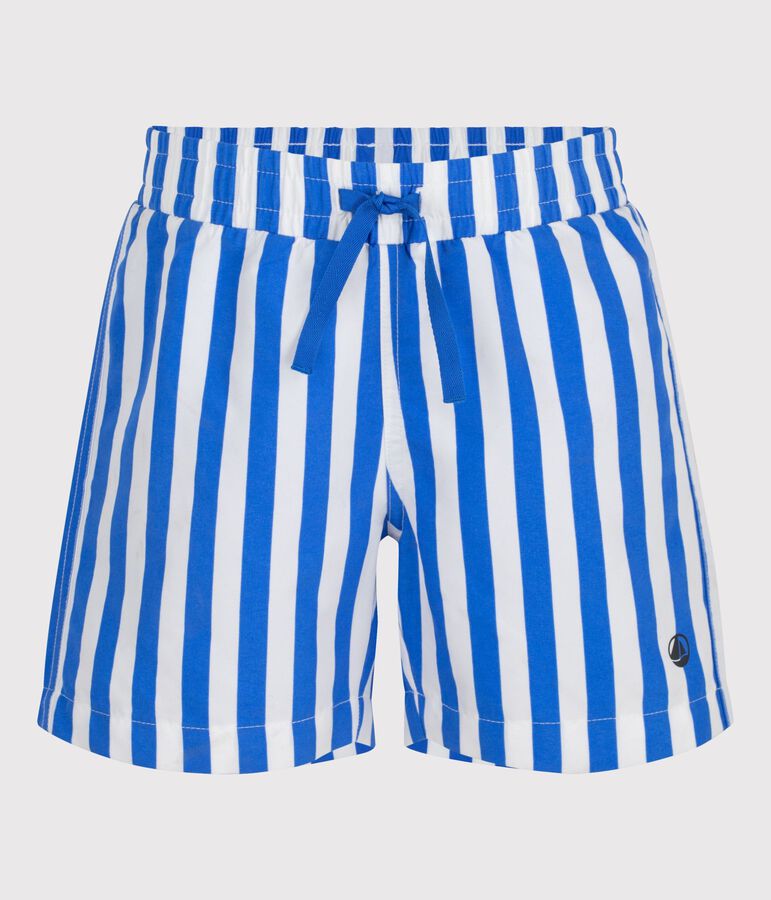 Kinder-Badeshorts mit Streifen DELPHINIUM/ MARSHMALLOW