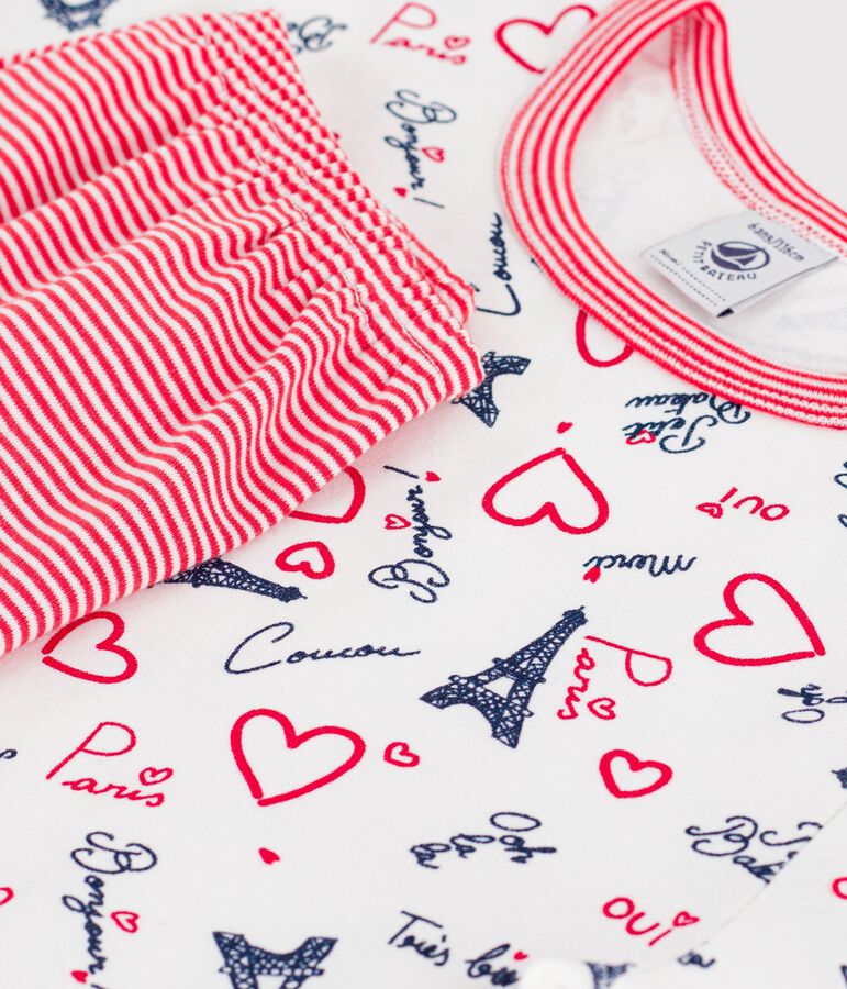 Halblanger Kinder-Kurzpyjama aus Baumwolle mit Paris-Motiven weiss MARSHMALLOW/weiss MULTICO