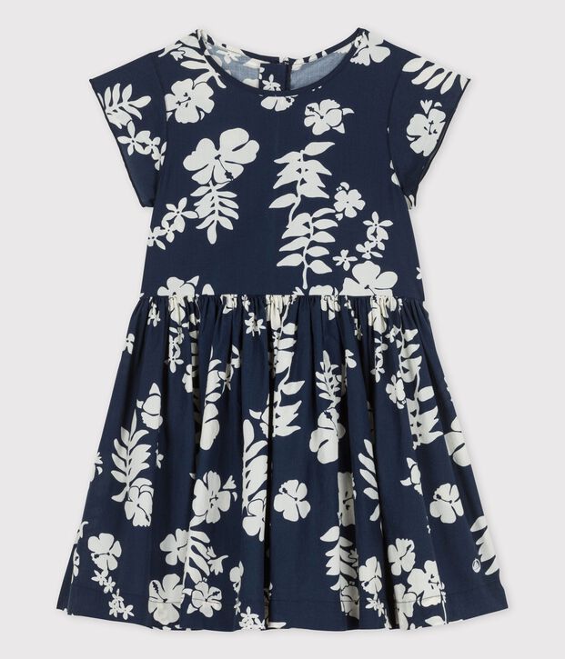 Kurz&auml;rmeliges Kinderkleid aus Popeline f&uuml;r M&auml;dchen blau/weiss