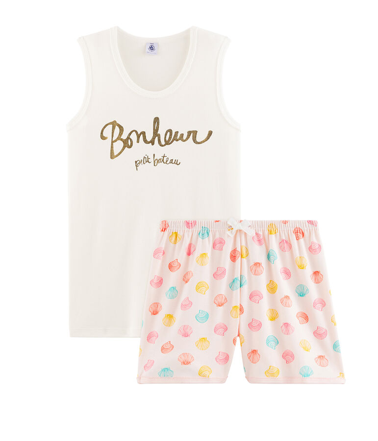 Rippstrick-Kurzpyjama f&uuml;r M&auml;dchen rosa/vielfarbig