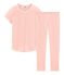 Kurzärmeliger Rippstrick-Pyjama für kleine Mädchen rosa ROSAKO/weiss MARSHMALLOW