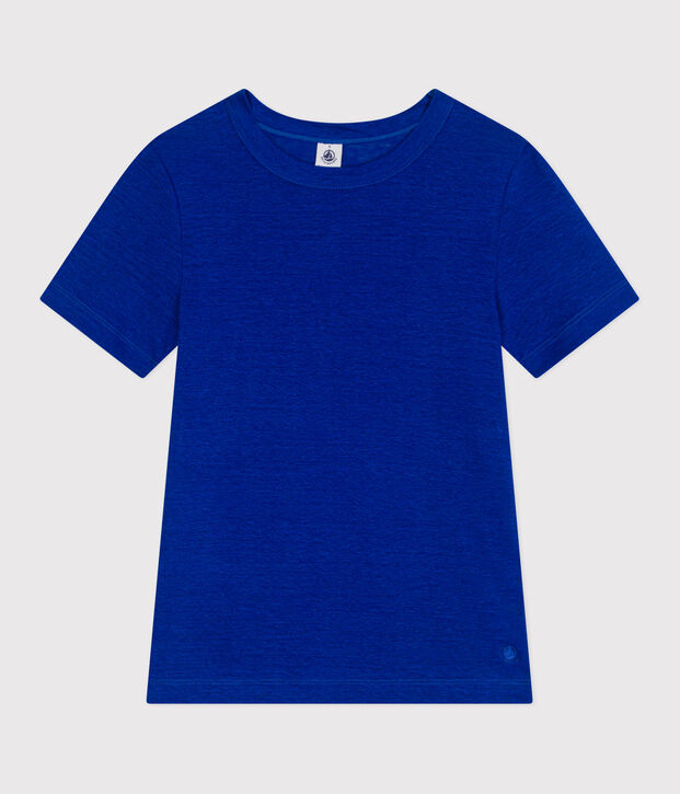 Kurz&auml;rmeliges Damen-T-Shirt aus Leinen blau