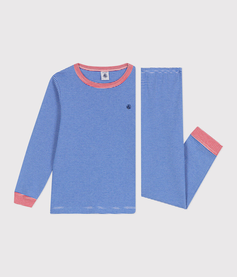 Lang&auml;rmeliger Kinder-Pyjama aus Baumwolle mit Streifen blau/weiss