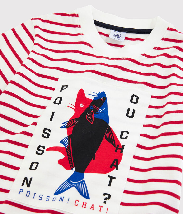 Kurz&auml;rmeliges Kinder-T-Shirt aus Jersey f&uuml;r Jungen weiss/rot