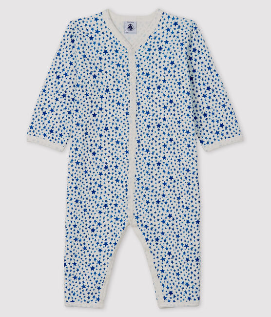 Baby-Strampler mit blauen Sternen ohne Fuß aus Doppeljersey weiss MARSHMALLOW/blau MAJOR