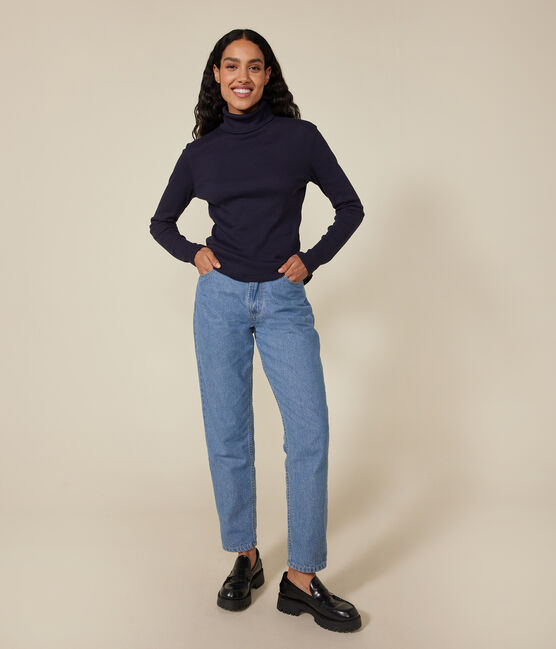 Damen-T-Shirt "L'Iconique" mit Rollkragen im 2x2-Rippstrick blau SMOKING