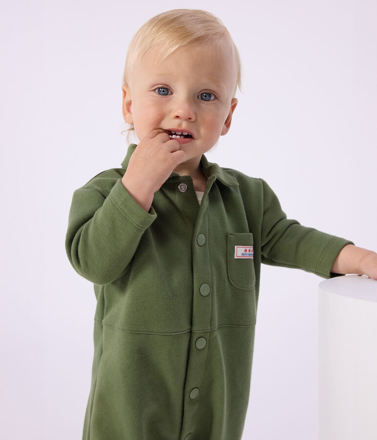 Langer Baby-Overall aus einfarbiger Baumwolle gr&uuml;n OLIVINE