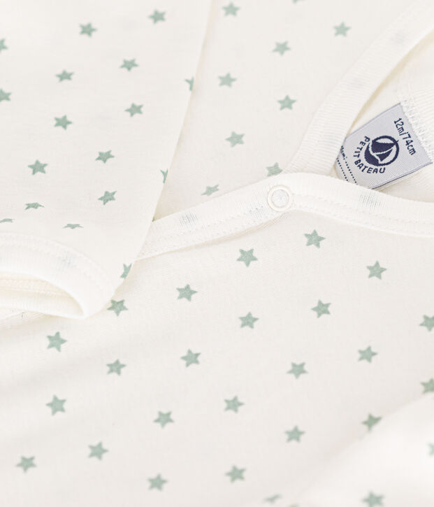 Baby-Strampler aus Baumwolle mit kleinem Stern weiss/gr&uuml;n