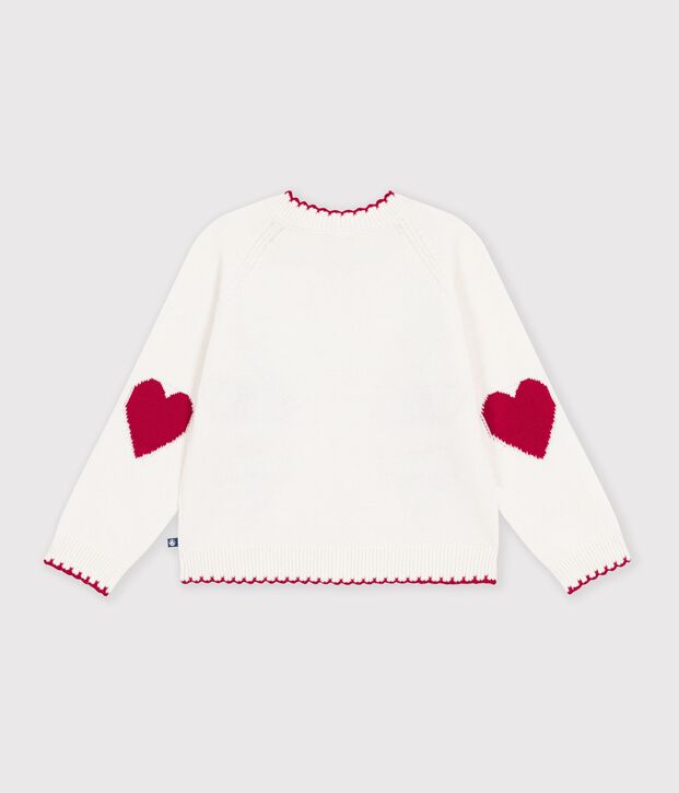 Kinder-Cardigan aus Wolle und Baumwolle mit Muster weiss/rot