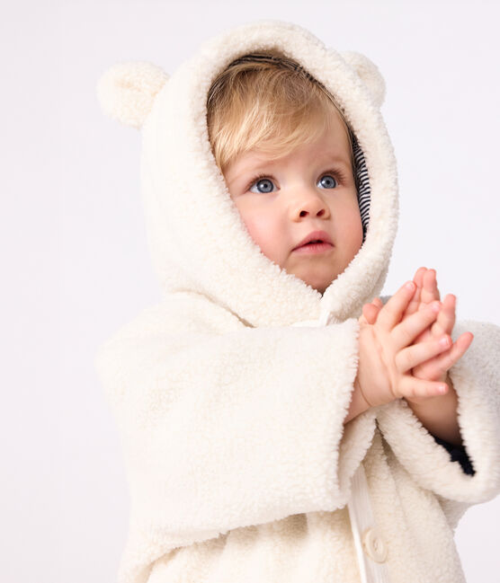 Wattierter Baby-Mantel mit Kapuze aus Sherpa naturfarben MILK