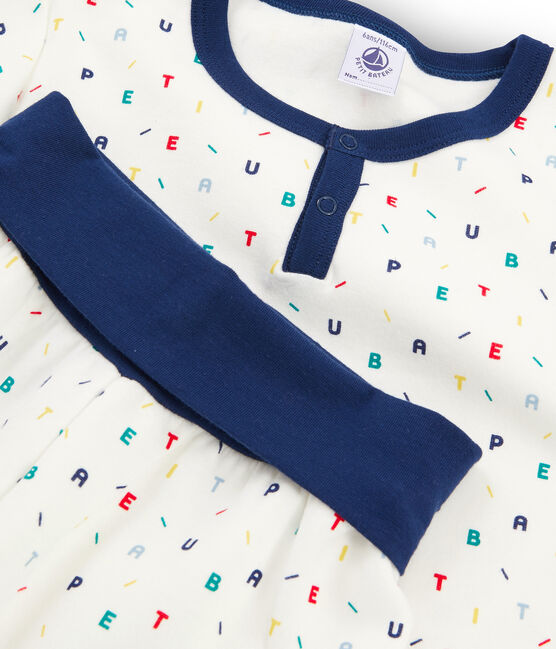 Molton-Pyjama mit hoch geschnittenem Bund für kleine Jungen weiss MARSHMALLOW/weiss MULTICO