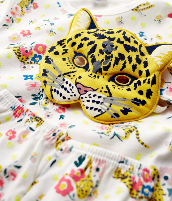 Pyjama aus Baumwolle mit einem leuchtenden Panther-Print für Mädchen weiss MARSHMALLOW/weiss MULTICO
