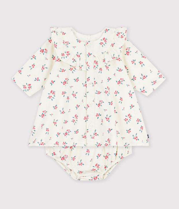 Baby-Kleid aus Baumwolle mit Blumenmotiv naturfarben/vielfarbig