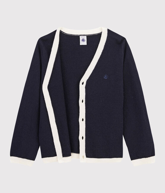 Kinder-Cardigan aus Wolle und Baumwolle für Jungen blau SMOKING/weiss MARSHMALLOW