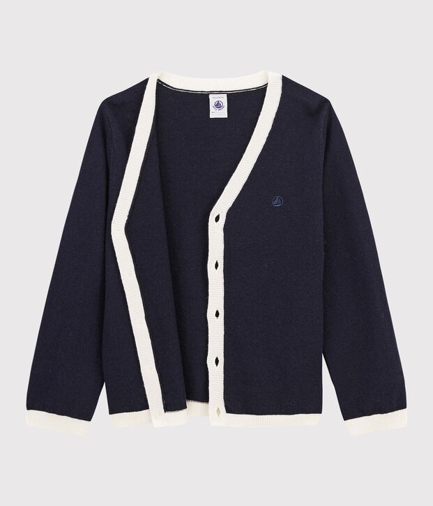 Kinder-Cardigan aus Wolle und Baumwolle f&uuml;r Jungen blau/weiss