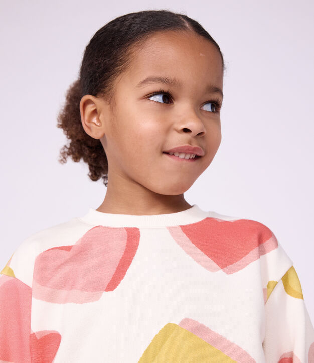 Kinder-Sweatshirt aus Baumwolle mit Herzmotiv weiss/vielfarbig
