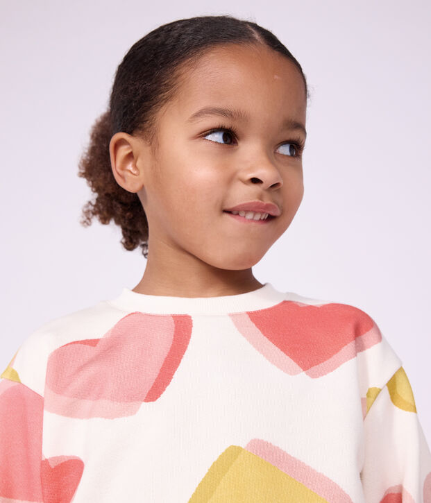 Kinder-Sweatshirt aus Baumwolle mit Herzmotiv weiss/vielfarbig