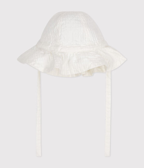Unifarbener, gemusterter breitkrempiger Hut Baby/Mädchen weiss MARSHMALLOW