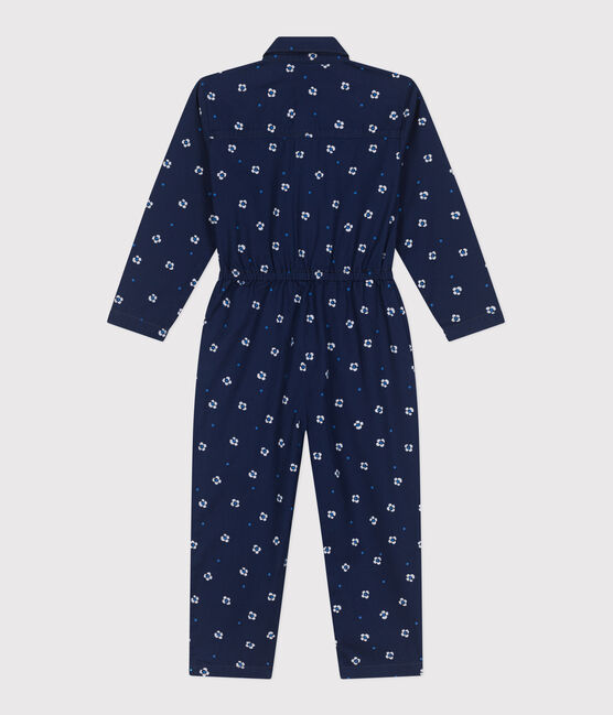 Langärmeliger Kinder-Overall aus Baumwolle mit Blumenmuster blau MEDIEVAL/weiss MARSHMALLOW