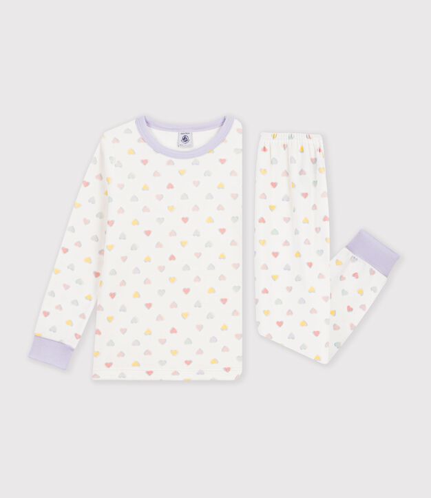 Kinder-Pyjama aus Nicki mit Herzmotiv weiss/vielfarbig