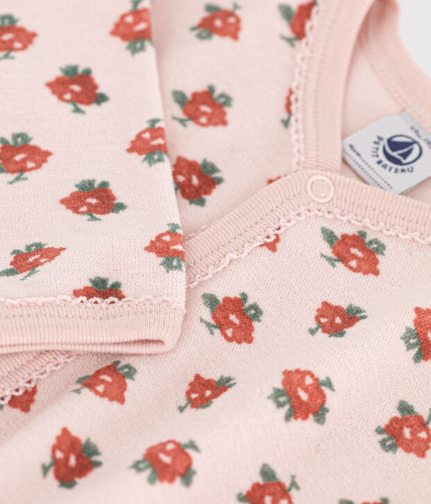 Strampler aus Nicki mit Blumenmuster rosa/vielfarbig