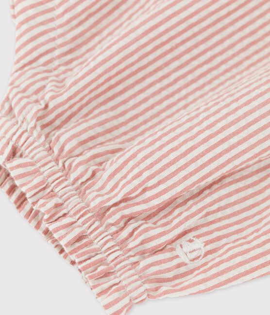 Gestreifter Baby-Kurzoverall aus Bio-Seersucker rosa PAPAYE/ MARSHMALLOW